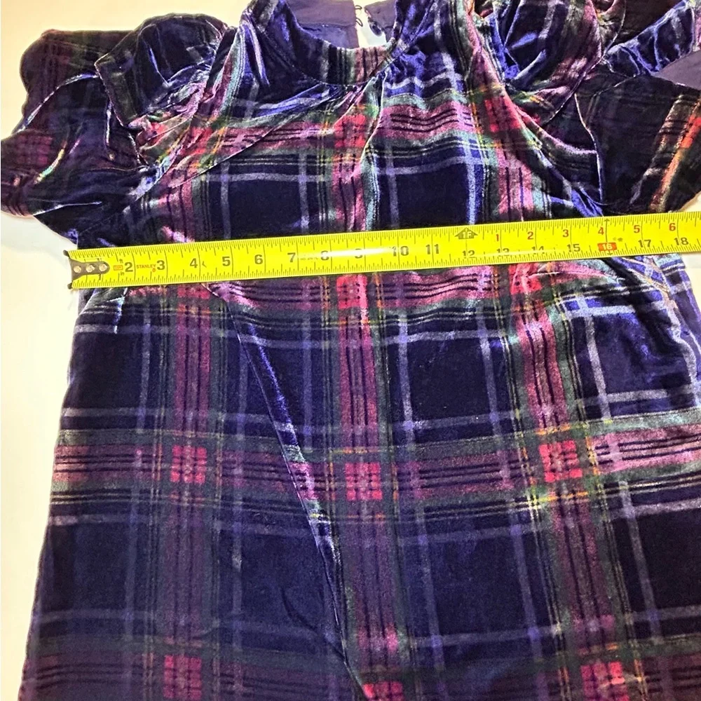 Boden Velvet Plaid Puff Sleeve Top - Navy, Red & Green size US 4 UK 8